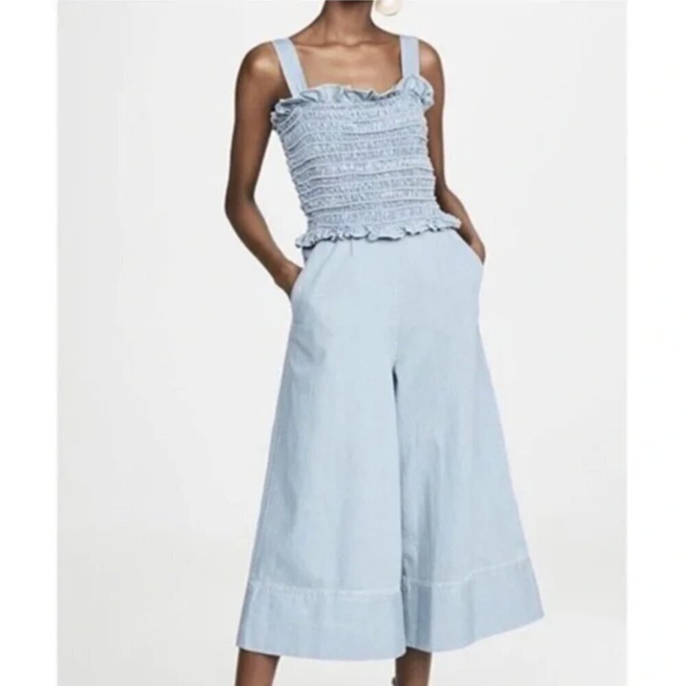 SEA NEW YORK Dakota Smocked Blue Denim Jumpsuit Size 10